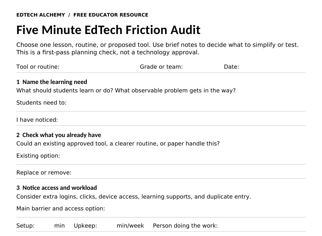 Preview of the EdTech Friction Audit worksheet.